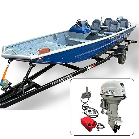 Barco Tornado 550 BASS SD com Anmax 40 HP 2T Rabeta 15" Power Trim Partida Elétrica Fat. PJ + Carreta Rod. + Acessórios de navegação montados - Pronta Entrega