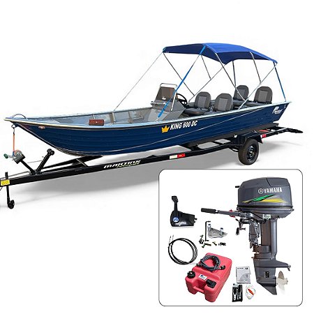 BARCO MARTINELLI KING 600 DC + YAMAHA 30 HP 2T PARTIDA ELÉTRICA FAT. PJ + CARRETA RODOVIÁRIA E ACESSÓRIOS DE NAVEGAÇÃO INSTALADOS