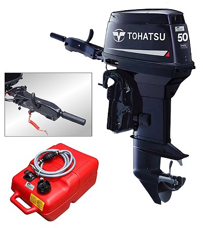 Motor de Popa Tohatsu 50 HP 2 Tempos M50EPTOS Rabeta curta 15 polegadas, Partida Elétrica, Power Trim, Direção por Manche Multifuncional - Preço P. Rural e PJ