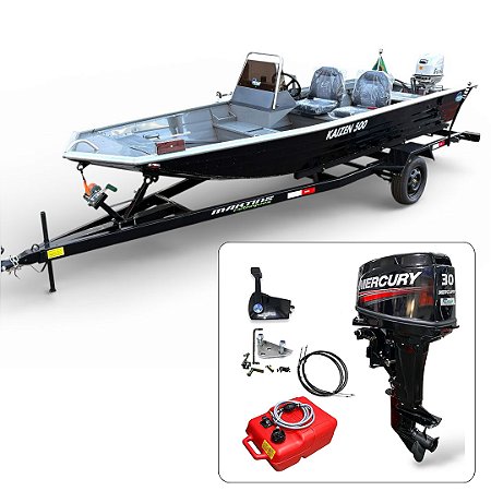 Barco Martinelli Kaisen 500 DC com motor Mercury 30 HP Part. Elétrica + Carreta Rodoviária - Preço do motor para PJ ou Produtor Rural.