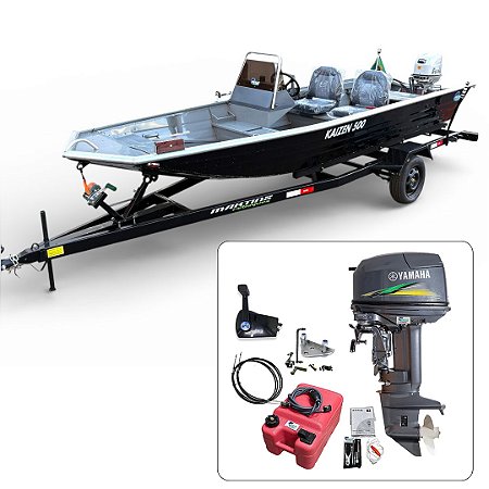 Barco Martinelli Kaisen 500 DC com motor Yamaha 30 HP 2T Part. Elétrica + Carreta Rodoviária - Preço do motor para PJ ou Produtor Rural