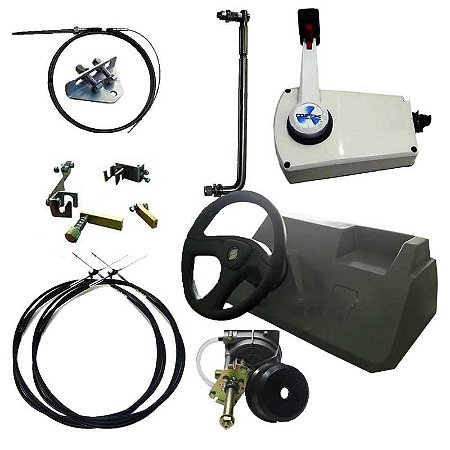 Kit lancha para Suzuki 30 HP e barco de 5/6 metros - Painel de polietileno com base + sistema de direção completo + coma