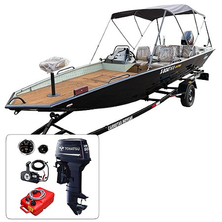 Barco Martinelli XBoat 6.0 Casting com Tohatsu 50 HP EPTOL + Carreta rodoviária + acessórios de navegação - Preço do motor para PJ ou Produtor Rural
