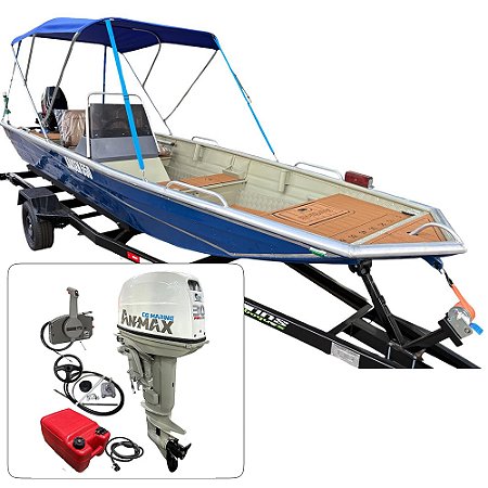 Barco Martinelli Kaisen 550 DC com motor Anmax 30 HP 2T Part. Elétrica Comando Original + Carreta Rodoviária - Preço do motor para PJ ou Produtor Rural