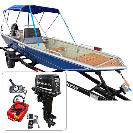 Barco Martinelli Kaisen 550 DC com motor Tohatsu 30 HP 2T Part. Elétrica Comando Original + Carreta Rodoviária - Preço do motor para PJ ou Produtor Rural