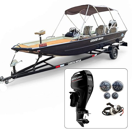 BARCO MARTINELLI GRAND BASS G2 FREEDECK + MERCURY 60 HP 4T ELPT FAT. PJ ou PROD. RURAL + CARRETA RODOVIÁRIA E ACESSÓRIOS DE MONTAGEM