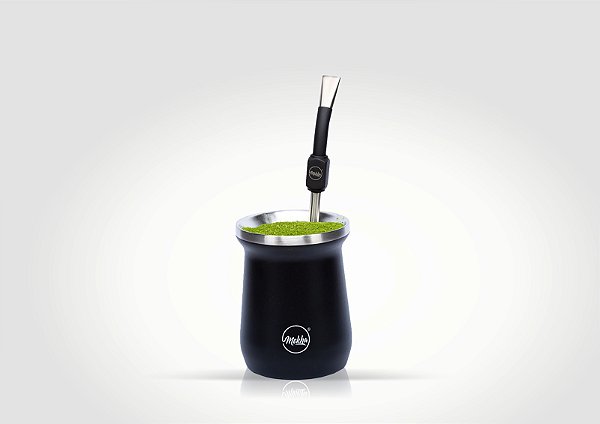 KIT Cuia de tereré térmica + Bomba Especial com cabeça rosqueável - Ximba + Mate Preta G