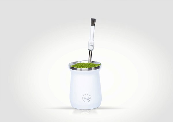 KIT Cuia de tereré térmica + Bomba Especial com cabeça rosqueável - Ximba + Mate Branca