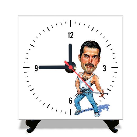 Relógio Azulejo Freddie Mercury Caricatura 15x15cm Mecânico