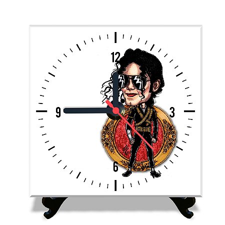 Relógio Azulejo Michael Jackson Caricatura 15x15cm mecânico