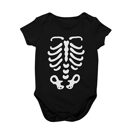 Body Bebê Algodão Esqueleto Halloween Preta