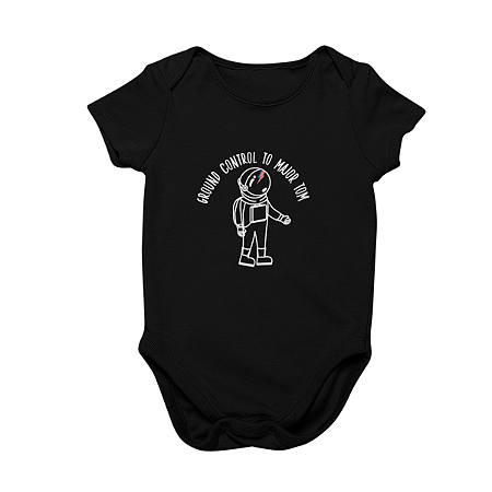 Body Bebê Algodão Major Tom Bowie Preto