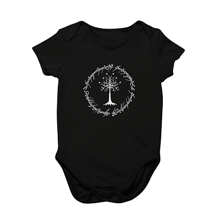 Body Bebê Algodão Árvore de Gondor Preto