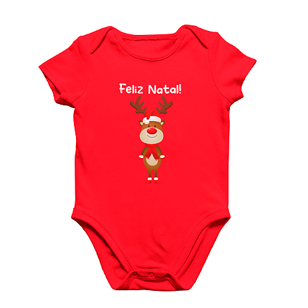 Body Bebê Algodão Rena Feliz Natal Vermelho