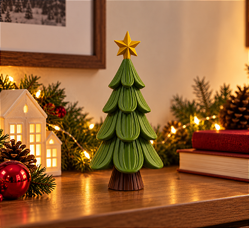 Árvore de Natal Decorativa 3D – 15 cm com Estrela Dourada