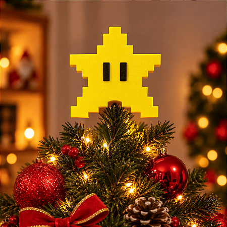 Estrela 8 Bits Pixelada Ponteira Árvore Natal Decoração Geek