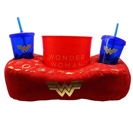 Kit Almofada Porta Pipoca Wonder Woman Símbolos