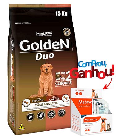 Ração Premier Golden Fórmula DUO Cães Adultos Frango e Seleção de Carnes de 3kg ou 15kg + Brinde