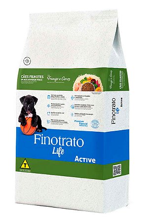 Ração Finotrato Life Active Premium Especial Sabor Frango e Arroz para Cães Filhotes em Alta Atividade Física - 15Kg