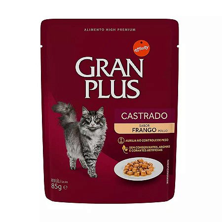 Ração Úmida GranPlus Sachê para Gatos Castrados sabor Frango - 85g