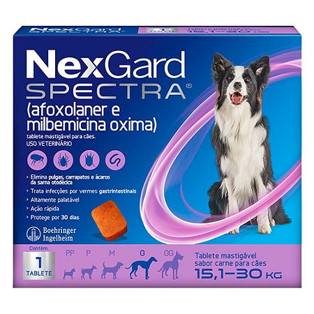 Antipulgas e Carrapatos NexGard Spectra para Cães de 15,1 a 30Kg C/1 Tablete