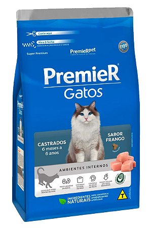 Ração Premier Sabor Frango para Gatos Castrados de 6 meses a 6 anos - 1,5kg e 7,5Kg