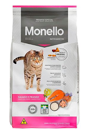 Ração Monello Premium Especial Sabor Salmão e Frango para Gatos Adultos - 1kg, 10,1kg ou 15kg