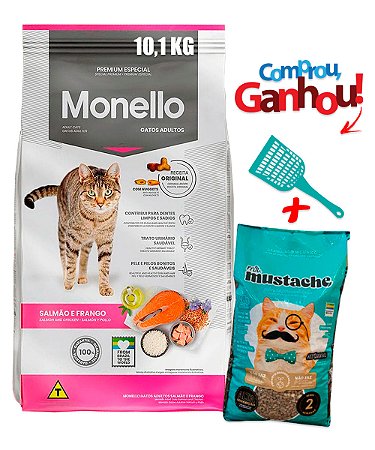 Ração Monello Premium Especial Sabor Salmão e Frango para Gatos Adultos - 1kg, 10,1kg + Brindes ou 15kg