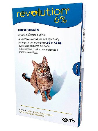 Antipulgas e Carrapatos Revolution 6% Zoetis para Gatos de 2,6 a 7,5kg de 0,75mL (45mg) com 1 pipeta