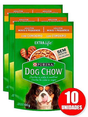 Ração Úmida Nestlé Purina Dog Chow Sachê Sabor Cordeiro para Cães Adultos Raças Minis e Pequenas 100g - 10 unidades