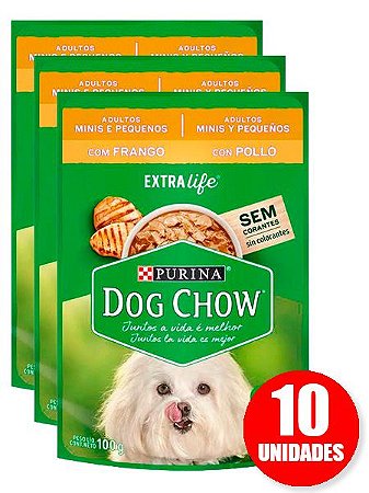 Ração Úmida Nestlé Purina Dog Chow Sachê Sabor Frango para Cães Adultos Raças Minis e Pequenas 100g - 10 unidades