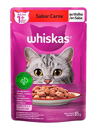 Ração Úmida Whiskas Sachê Sabor Carne ao Molho para Gatos Adultos - 85g
