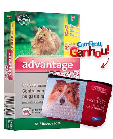 Antipulgas e Carrapatos Advantage MAX3 para Cães de até 4Kg - 3 Bisnagas de 0,4 mL