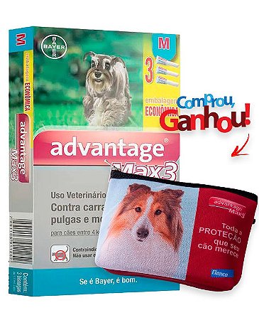 Antipulgas e Carrapatos Advantage MAX3 para Cães de 4Kg a 10Kg - 3 Bisnagas de 1,0 mL