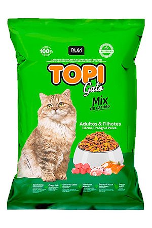 Ração Topi Gato Mix Premium Sabor Carne para Gatos Adultos e Filhotes - 7kg ou 25Kg