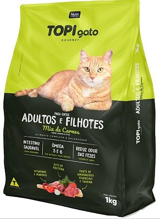 Ração Topi Gato Mix Premium Sabor Carne para Gatos Adultos e Filhotes - 7kg ou 25Kg