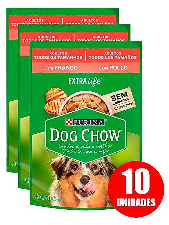 Ração Úmida Nestlé Purina Dog Chow Sachê Sabor Frango para Cães Adultos de Todos os Tamanhos 100g - 10 unidades