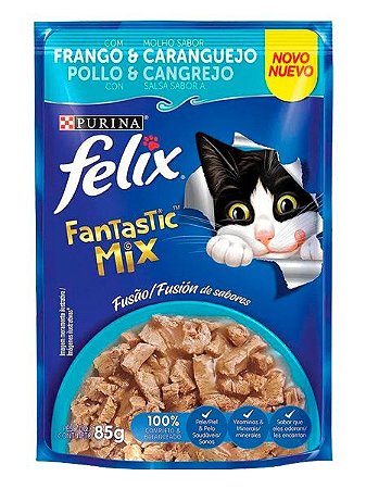 Ração Úmida Nestlé Purina Felix Sachê Fantastic Mix Frango e Molho Sabor Caranguejo para Gatos Adultos - 85g