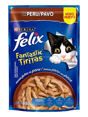 Ração Úmida Nestlé Purina Felix Sachê Fantastic Tiritas Sabor Peru para Gatos Adultos - 85g