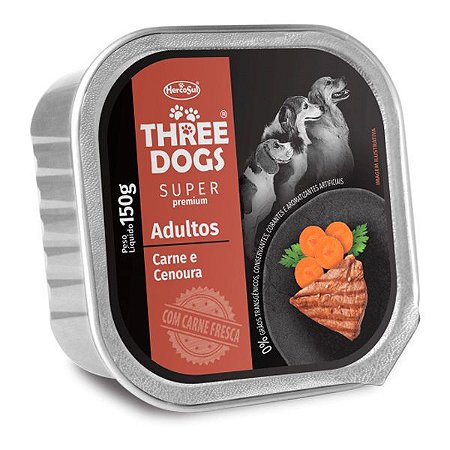 Patê Three Dogs Super Premium Sabor Carne e Cenoura para Cães Adultos - 150g