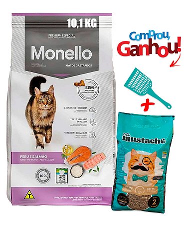 Ração Monello Premium Especial Sabor Peru e Salmão para Gatos Castrados - 1kg ou 10,1kg + Brindes