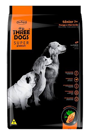 Ração Three Dogs para Cães Sênior Sabor Frango e Chá Verde - 15Kg