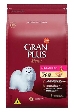 Ração GranPlus Menu Super Premium Sabor Frango e Arroz para Cães Adultos Minis - 3Kg e 15kg