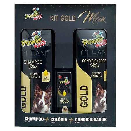 Kit Gold Max Power Pets com Shampoo + Condicionador + Colônia para Cães