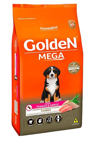 Ração Golden Mega Sabor Frango e Arroz para Cães Filhotes de Porte Grande - 15Kg