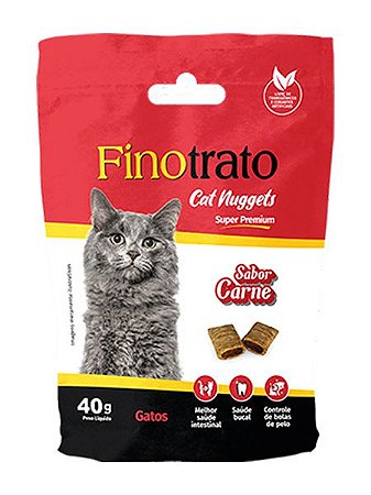 Petisco Finotrato Cat Nuggets Controle de Bolas de Pelo Sabor Carne para Gatos Adultos - 40g