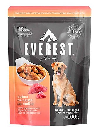 Ração Úmida Everest Sachê Sabor Cubos de Carne ao Molho para Cães Raças Médias e Grandes - 100g