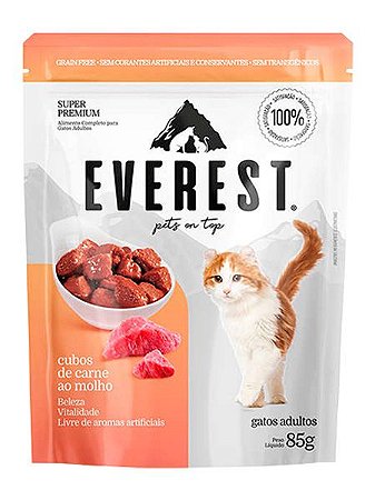 Ração Úmida Everest Sachê Sabor Cubos de Carne ao Molho para Gatos Adultos - 85g