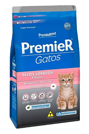 Ração Premier Super Premium Sabor Salmão para Gatos Filhotes Pelos Longos - 1,5kg