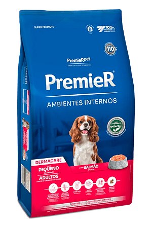 Ração Premier Dermacare Super Premium Ambientes Internos Sabor Salmão para Cães Adultos de Raças Pequenas - 1kg, 2,5kg ou 12kg